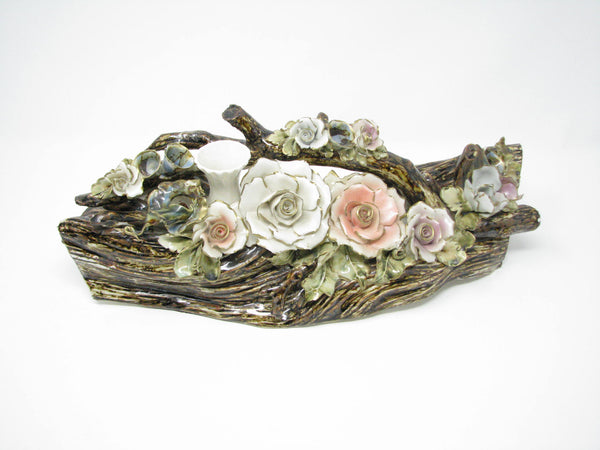 edgebrookhouse - Vintage Capodimonte Style Large Porcelain Log Branch with Flowers Centerpiece