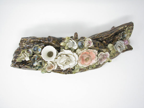 edgebrookhouse - Vintage Capodimonte Style Large Porcelain Log Branch with Flowers Centerpiece