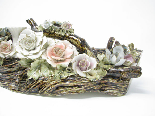 edgebrookhouse - Vintage Capodimonte Style Large Porcelain Log Branch with Flowers Centerpiece