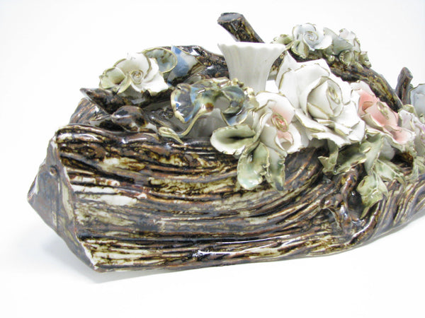 edgebrookhouse - Vintage Capodimonte Style Large Porcelain Log Branch with Flowers Centerpiece