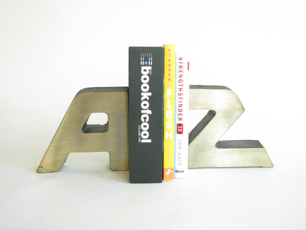 edgebrookhouse - Vintage Cast Iron A to Z Bookends with Brass Finish - 2 Pieces