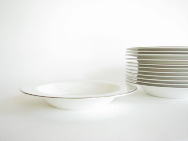 edgebrookhouse - Vintage Centura Bright White Large Rimmed Soup Bowls with Platinum Rim - Set of 12