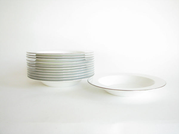 edgebrookhouse - Vintage Centura Bright White Large Rimmed Soup Bowls with Platinum Rim - Set of 12