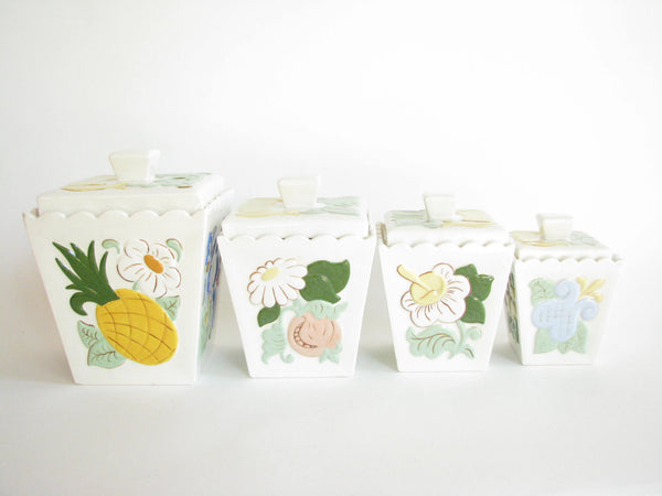 edgebrookhouse - Vintage Ceramic Canister Set with Floral, Fruit, Bird Design and Scalloped Edges - Set of 4
