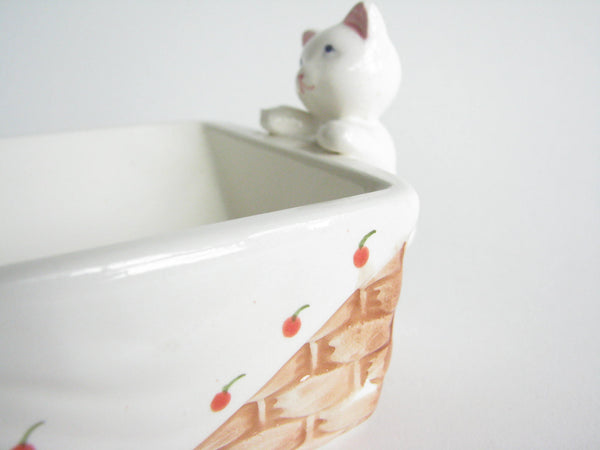 edgebrookhouse - Vintage Ceramic Cat Kitten Basket Cracker or Butter Holder