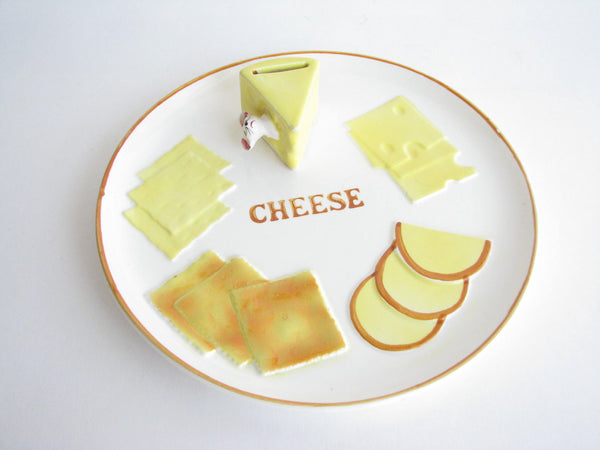 edgebrookhouse - Vintage Ceramic Cheese Tray with Mouse and Toothpick holder