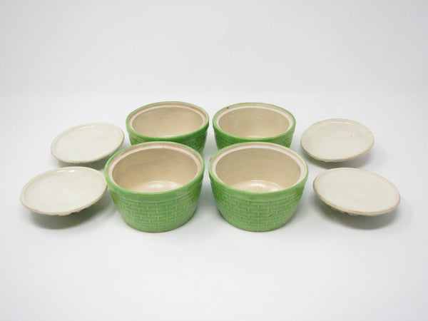 edgebrookhouse - Vintage Ceramic Flower Basket Lidded Dishes with Saucers - Set of 4