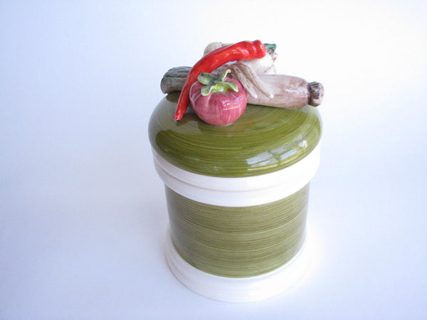 edgebrookhouse - Vintage Ceramic Lidded Canister Topped with Decorative Vegetables