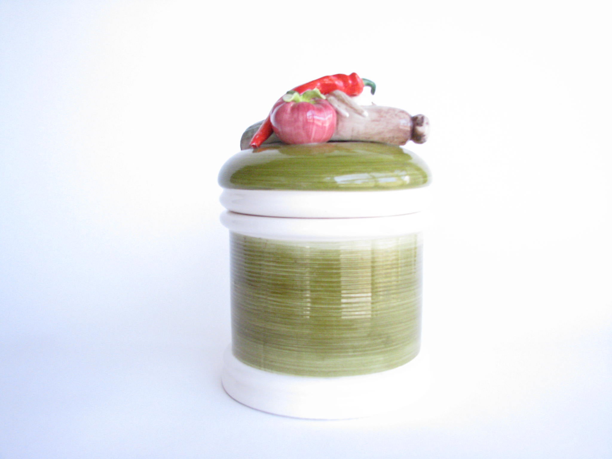 edgebrookhouse - Vintage Ceramic Lidded Canister Topped with Decorative Vegetables