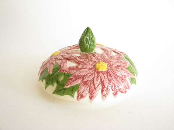 edgebrookhouse - Vintage Ceramic Lidded Jar with Embossed Poinsettia Floral Design