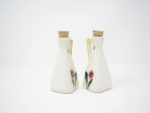 edgebrookhouse - Vintage Ceramic Vinegar Oil Cruets with Floral Design and Cork Tops - Set of 2