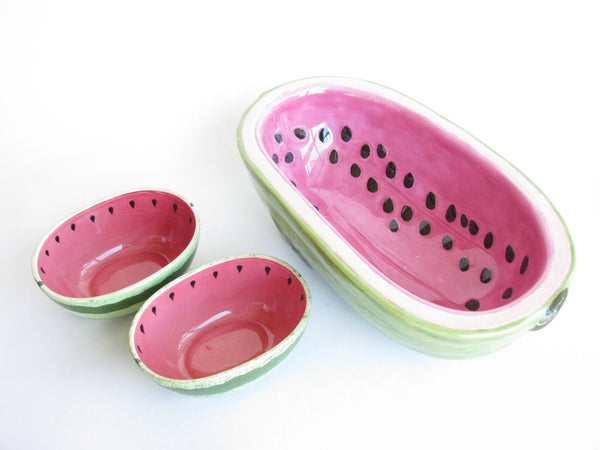 edgebrookhouse - Vintage Ceramic Watermelon Shaped Serving Bowl Set - 3 Pieces