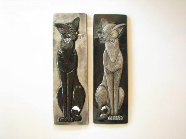 edgebrookhouse - Vintage Chalkware Plaster Cat Plaques Wall Art - 2 Pieces