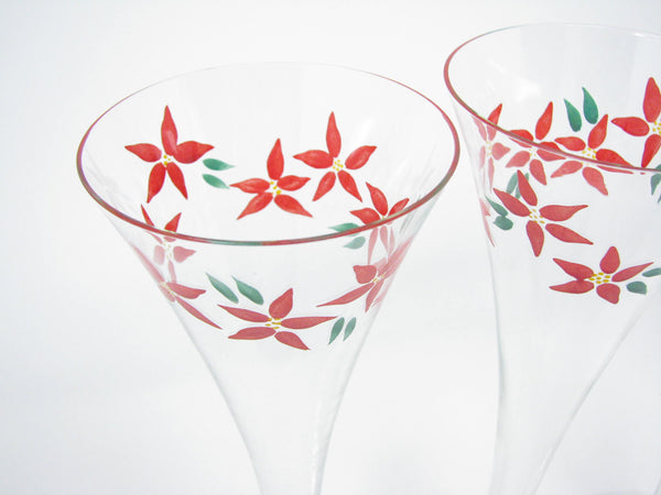 edgebrookhouse - Vintage Champagne Flute Trumpet Glasses with Hollow Stems & Poinsettia Design - Set of 4