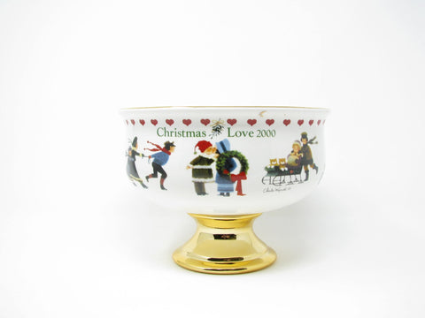 edgebrookhouse - Vintage Charles Wysocki Ceramic Pedestal Bowl or Planter Christmas Love 2000
