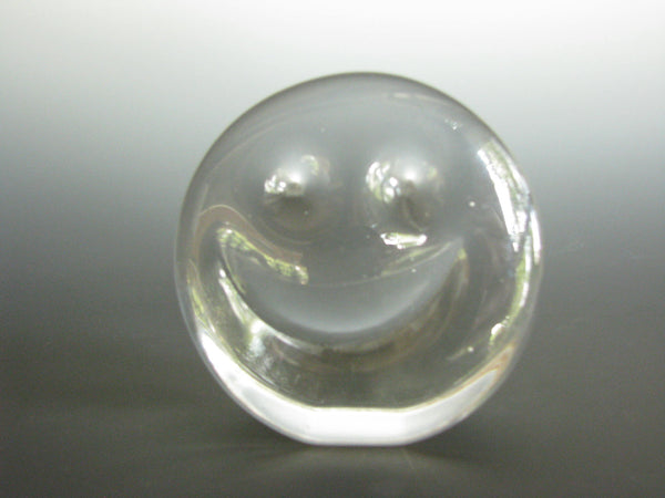 edgebrookhouse - Vintage Clear Glass Smiley Face Paperweight