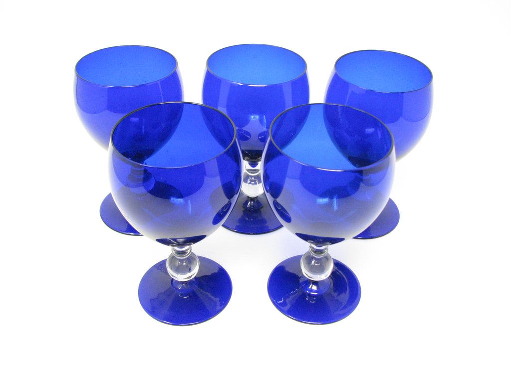 Vintage Light Blue Swirled Octagonal Tallboy Glass Cups Set of 4 