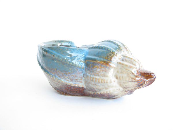 edgebrookhouse - Vintage Conch Shell Shaped Turquoise Brown Pottery Planter