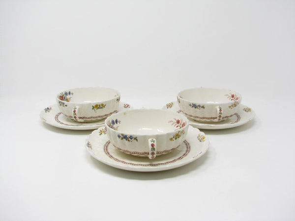 edgebrookhouse - Vintage Copeland Spode Rosalie Bouillion Soup Cups and Saucers with Floral Center - 6 Pieces