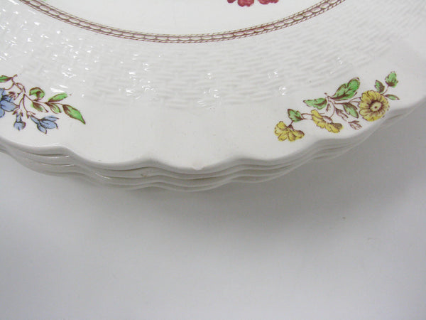 edgebrookhouse - Vintage Copeland Spode Rosalie Scalloped Dinner Plates with Floral Center - 4 Pieces