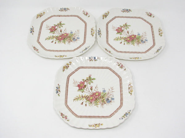 edgebrookhouse - Vintage Copeland Spode Rosalie Square Salad Plates with Floral Center - 3 Pieces