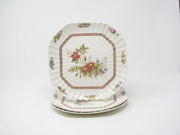 edgebrookhouse - Vintage Copeland Spode Rosalie Square Salad Plates with Floral Center - 3 Pieces