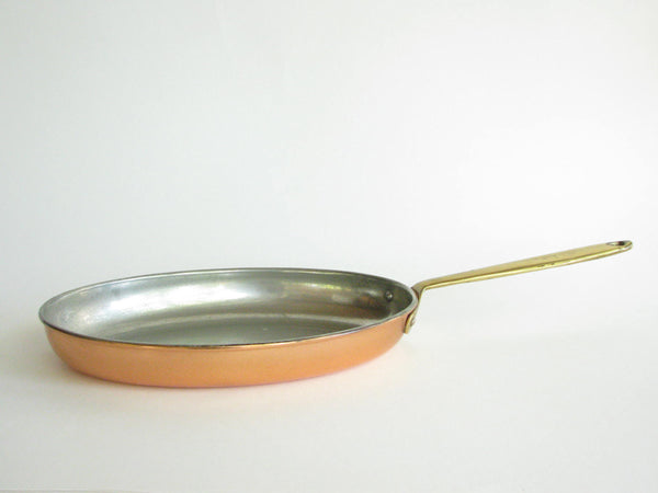 edgebrookhouse - Vintage Copral Portugal Oval Copper Fish Saute Pan with Brass Handle