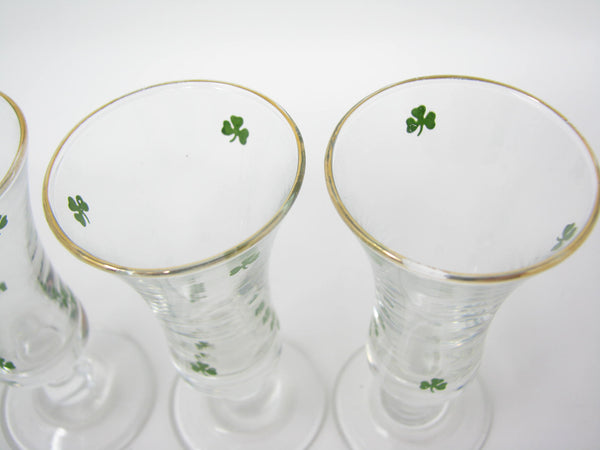 edgebrookhouse - Vintage Cordial Glasses with Shamrocks and Gold Trim - 4 Pieces