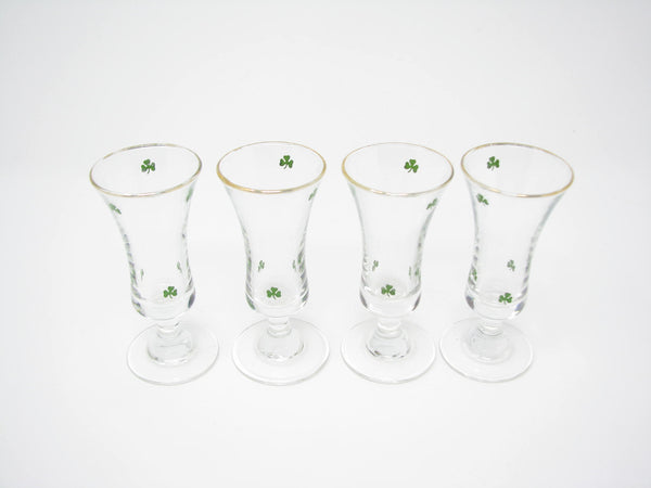 edgebrookhouse - Vintage Cordial Glasses with Shamrocks and Gold Trim - 4 Pieces