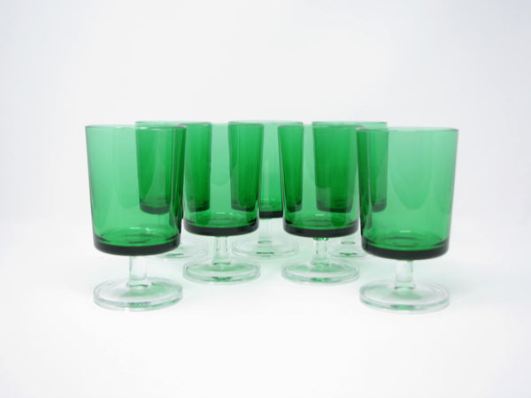 edgebrookhouse - Vintage Cristal D’Arques-Durand France Cavalier Emerald Green Footed Goblets - 7 Pieces