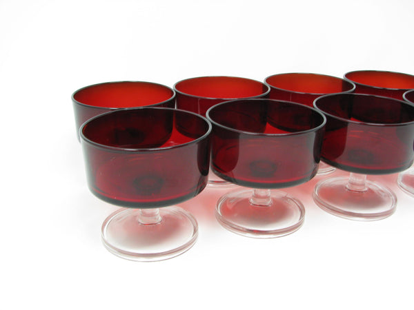 edgebrookhouse - Vintage Cristal D’Arques-Durand France Cavalier Ruby Red Champagne or Sherbet Glasses - 8 Pieces