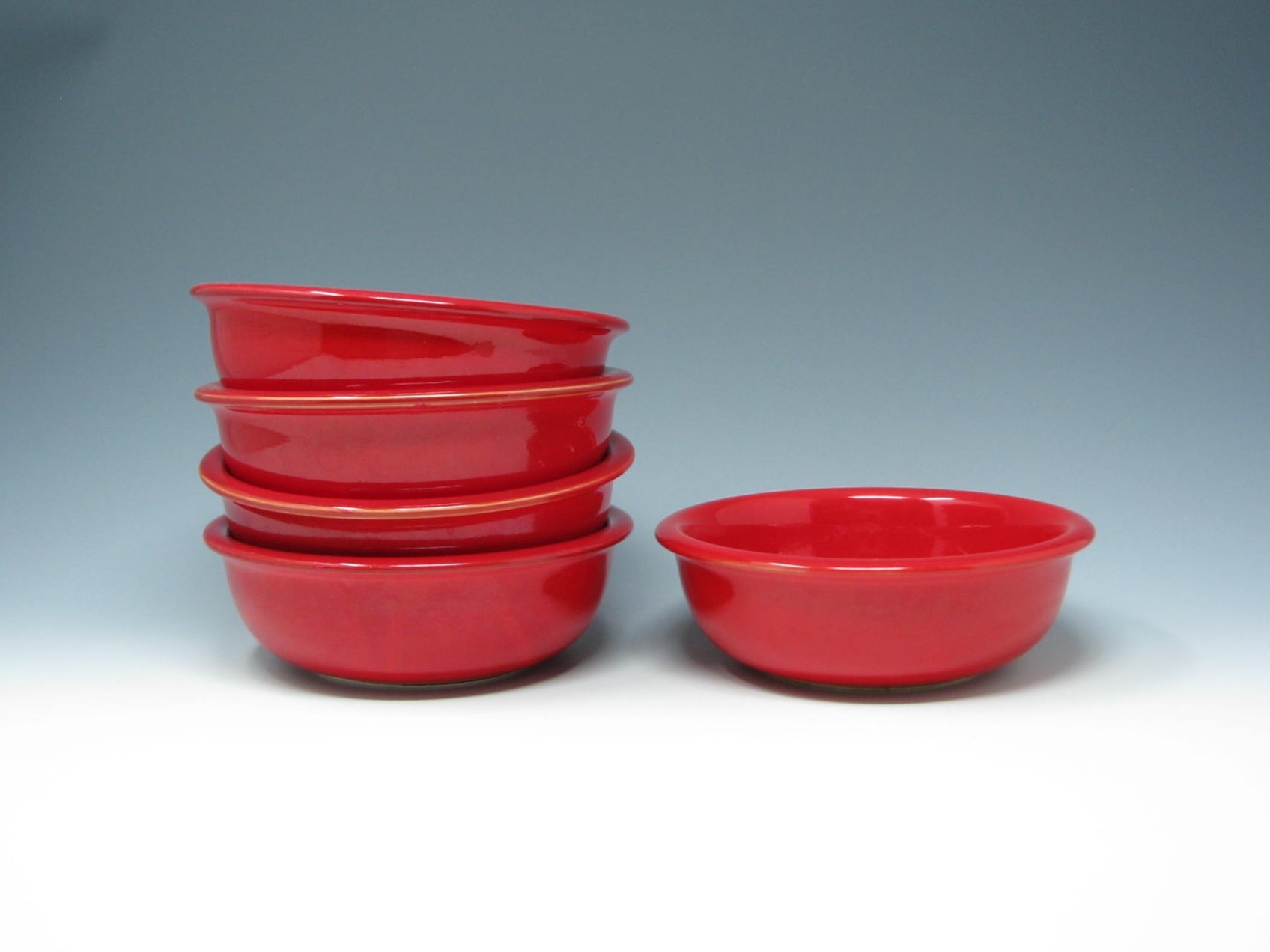 edgebrookhouse - Vintage Crown Corning Japan Prego Red Ceramic Bowls - 5 Pieces