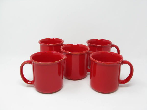 edgebrookhouse - Vintage Crown Corning Japan Prego Red Ceramic Mugs and Creamer - 5 Pieces