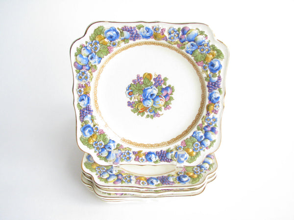 edgebrookhouse - Vintage Crown Ducal Colorful Florentine Embossed Square Salad Plates - Set of 6