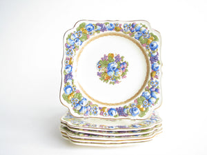 edgebrookhouse - Vintage Crown Ducal Colorful Florentine Embossed Square Salad Plates - Set of 6