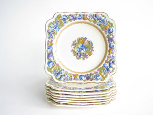 edgebrookhouse - Vintage Crown Ducal Colorful Florentine Embossed Square Salad Plates - Set of 8