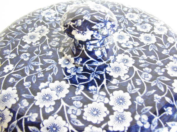 edgebrookhouse - Vintage Crownford Staffordshire Blue White Calico Round Lidded Cheese Dish