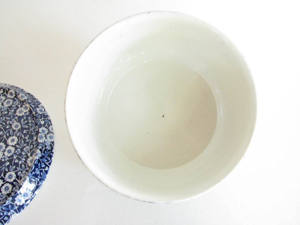 edgebrookhouse - Vintage Crownford Staffordshire Blue White Calico Round Lidded Cheese Dish