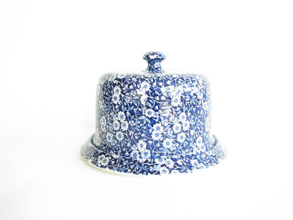 edgebrookhouse - Vintage Crownford Staffordshire Blue White Calico Round Lidded Cheese Dish
