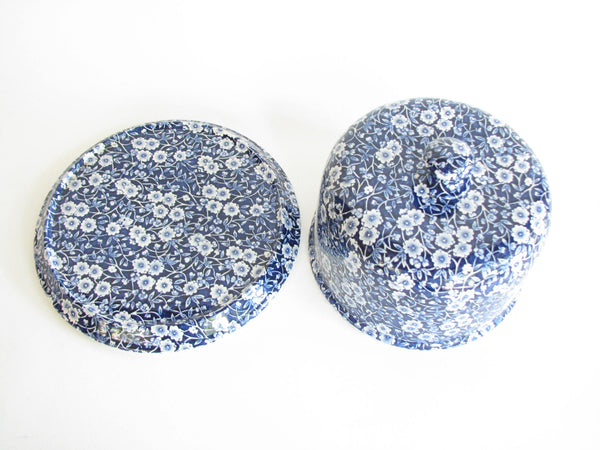 edgebrookhouse - Vintage Crownford Staffordshire Blue White Calico Round Lidded Cheese Dish