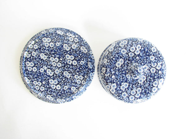 edgebrookhouse - Vintage Crownford Staffordshire Blue White Calico Round Lidded Cheese Dish