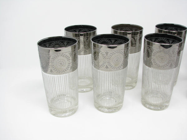 edgebrookhouse - Vintage Culver Tumblers with Silver Band and Textured Vertical Stripes - 8 Pieces
