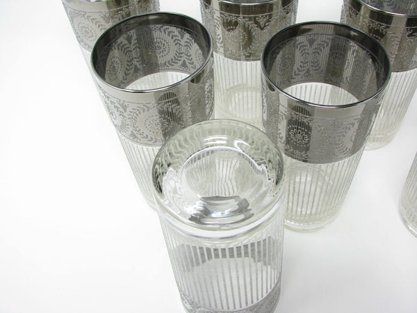 edgebrookhouse - Vintage Culver Tumblers with Silver Band and Textured Vertical Stripes - 8 Pieces