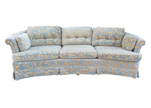 edgebrookhouse - Vintage Curved Sofa in Powder Blue Fabric With Gold Stitched Foliage