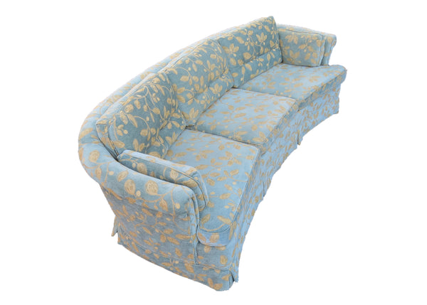 edgebrookhouse - Vintage Curved Sofa in Powder Blue Fabric With Gold Stitched Foliage