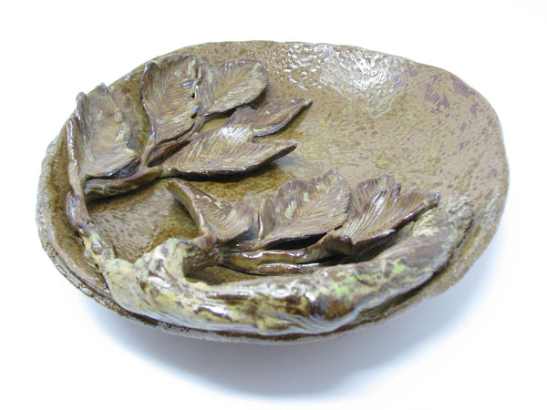 edgebrookhouse - Vintage Cynthia Linnabary Pottery Bowl with Sculpted Leaves