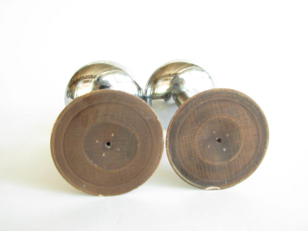 edgebrookhouse - Vintage Danish Modern Style Wood and Stainless Steel Candle Holders - a Pair
