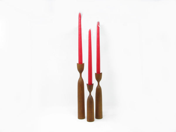 edgebrookhouse - Vintage Dansk Style Danish Modern Hand Turned Teak Candlesticks - Set of 6