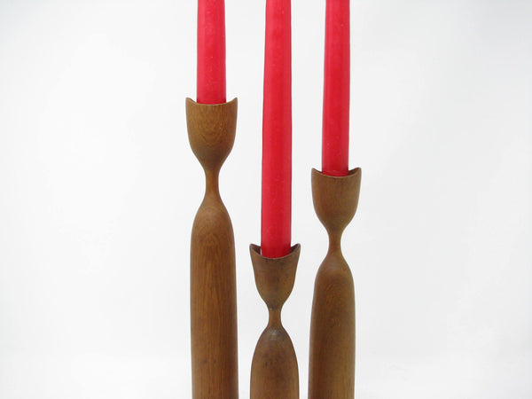 edgebrookhouse - Vintage Dansk Style Danish Modern Hand Turned Teak Candlesticks - Set of 7