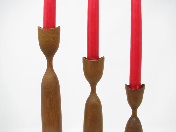edgebrookhouse - Vintage Dansk Style Danish Modern Hand Turned Teak Candlesticks - Set of 9